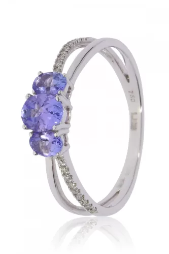 Fehér arany gyémánt és tanzanit köves gyűrű 50394