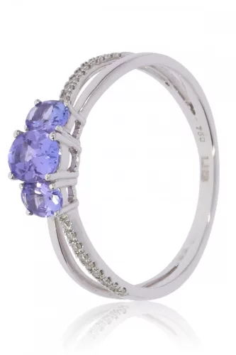 Fehér arany gyémánt és tanzanit köves gyűrű 50394