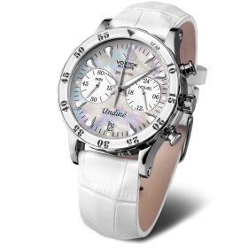 Vostok Europe női karóra – fehér gyöngyház számlap, kronográf, 3 szíj