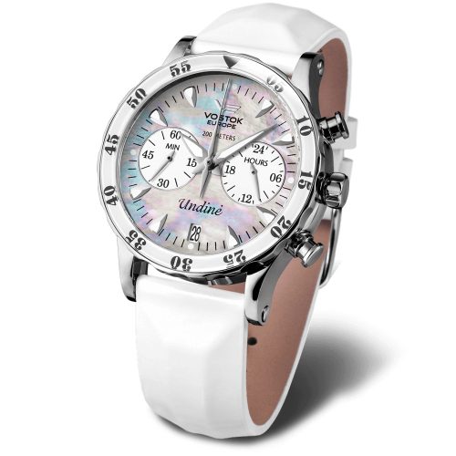 Vostok Europe női karóra – fehér gyöngyház számlap, kronográf, 3 szíj