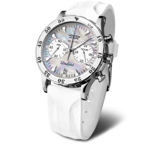 Vostok Europe női karóra – fehér gyöngyház számlap, kronográf, 3 szíj