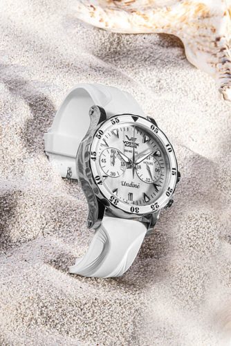 Vostok Europe női karóra – fehér gyöngyház számlap, kronográf, 3 szíj