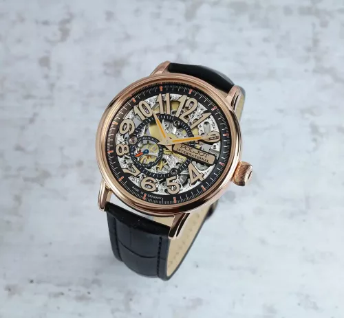 Poljot Dobronrav 5501.1910613 férfi karóra – rosegold tok, áttetsző számlap, fekete szíj