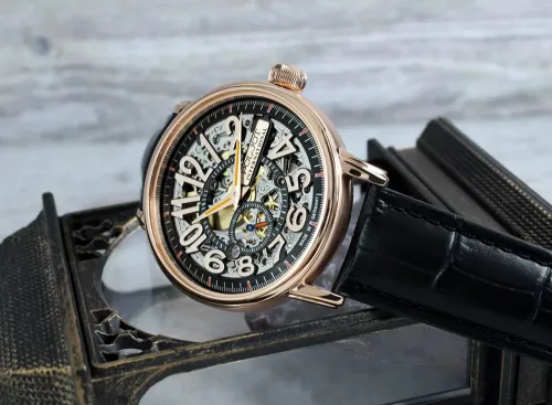 Poljot Dobronrav 5501.1910613 férfi karóra – rosegold tok, áttetsző számlap, fekete szíj