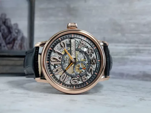 Poljot Dobronrav 5501.1910613 férfi karóra – rosegold tok, áttetsző számlap, fekete szíj