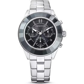Swarovski Octea Lux Sport – fekete számlap, ezüst acél karkötő, kristály indexek