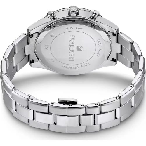 Swarovski Octea Lux Sport – fekete számlap, ezüst acél karkötő, kristály indexek