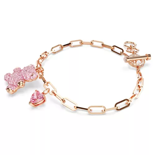 Swarovski Teddy női karkötő – rózsaarany tónus, rózsaszín medve kristály