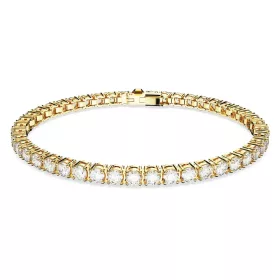 Swarovski Matrix Tennis karkötő – fehér cirkónia, arany tónusú fém szíj