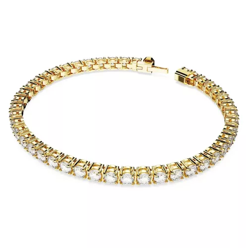 Swarovski Matrix Tennis karkötő – fehér cirkónia, arany tónusú fém szíj