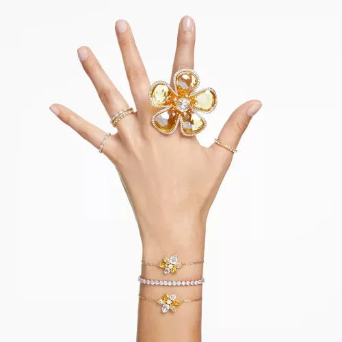 Swarovski Matrix Tennis karkötő – fehér cirkónia, arany tónusú fém szíj