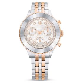 Swarovski Octea Chrono női karóra – kronográf, rozéarany tónus, kevertfém szíj