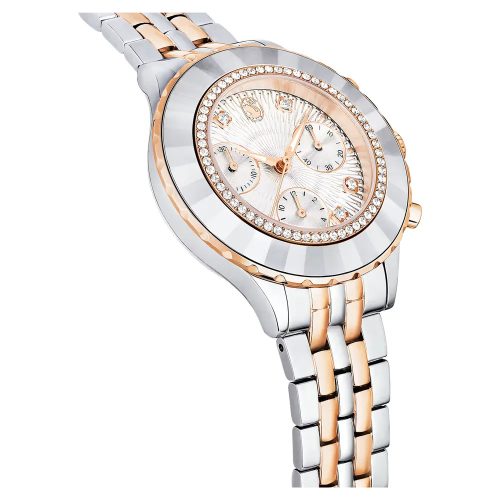 Swarovski Octea Chrono női karóra – kronográf, rozéarany tónus, kevertfém szíj