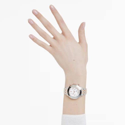 Swarovski Octea Chrono női karóra – kronográf, rozéarany tónus, kevertfém szíj
