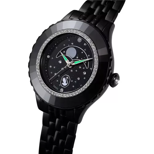 Swarovski Octea Moon női karóra – fekete PVD szíj, holdfázis, kristályos lünetta
