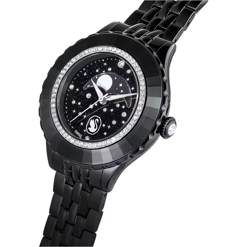 Swarovski Octea Moon női karóra – fekete PVD szíj, holdfázis, kristályos lünetta