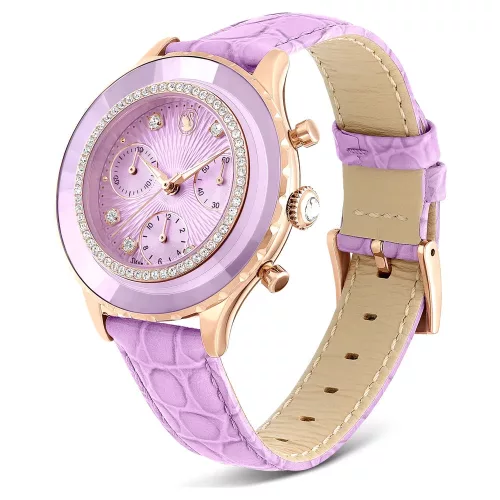 Swarovski Octea Chrono 5690804 női karóra lila szíjjal, rozéarany tok