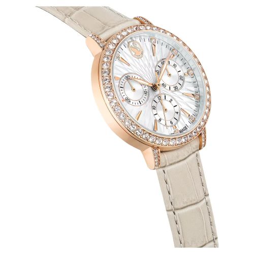 Swarovski Matrix Tennis Chrono női karóra – rózsaarany tónus, bézs bőrszíj, kristálydísz