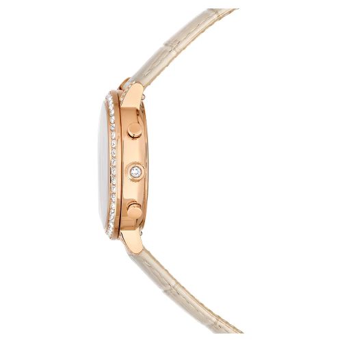 Swarovski Matrix Tennis Chrono női karóra – rózsaarany tónus, bézs bőrszíj, kristálydísz