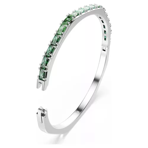 Swarovski Matrix csuklópánt – zöld baguette cirkónia, rhodium bevonat