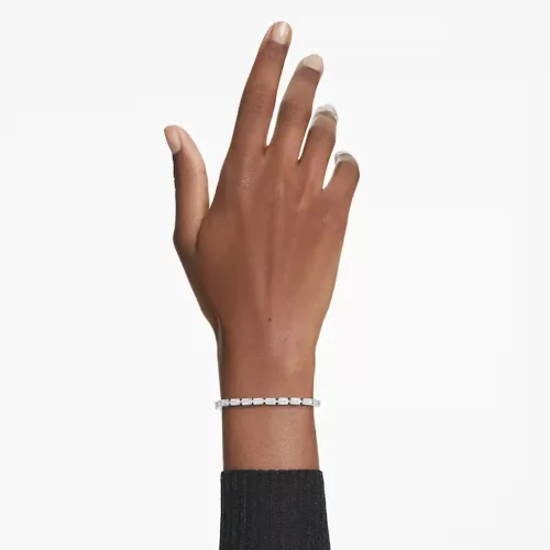 Swarovski Matrix Tennis női karkötő – ródium bevonat, fehér kristályok, baguette metszés