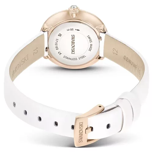 Swarovski Matrix Tennis női karóra – fehér bőrszíj, pezsgő arany tónus, kristály dísz