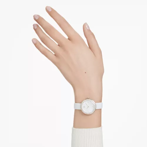 Swarovski Matrix Tennis női karóra – fehér bőrszíj, pezsgő arany tónus, kristály dísz