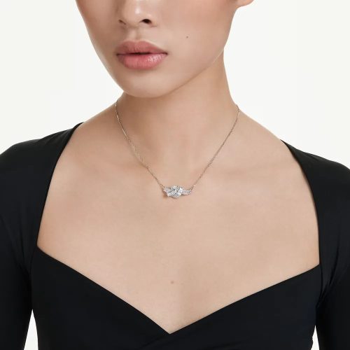 Swarovski Matrix medál – fehér baguette kristály csomó, rodium lánc