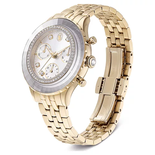 Swarovski női karóra pezsgőarany acél szíj kristály lünetta