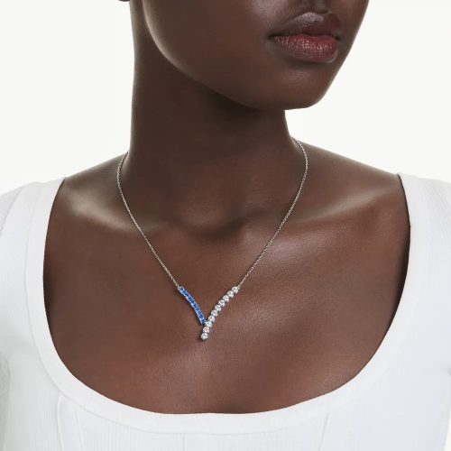 Swarovski Matrix medál – kék és tiszta cirkóniák, ródiumozott lánc