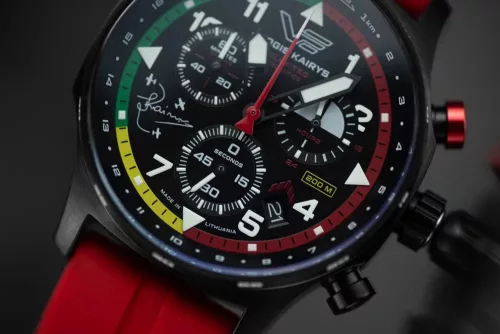 Vostok Europe Jurgis Kairys kronográf – fekete PVD tok, piros szilikon szíj