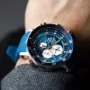 Vostok Europe Lunokhod-2 YM86-620A636 férfi karóra – kék számlap, barna bőr és kék kaucsuk szíj
