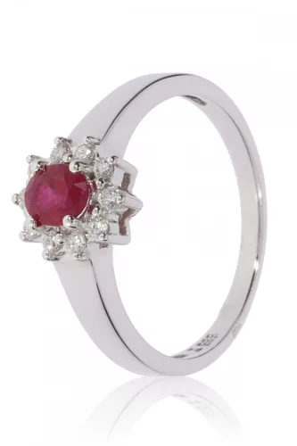 Fehér arany gyémánt és rubin köves gyűrű 62258