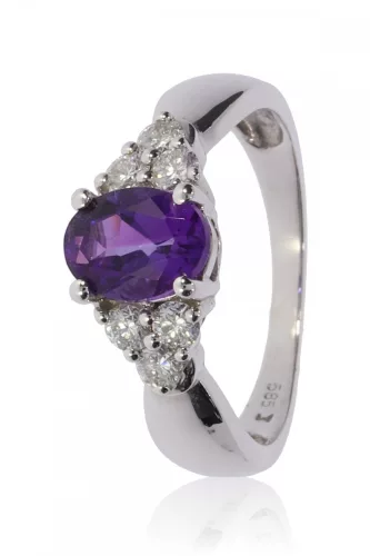 Fehér arany gyémánt és ametiszt köves gyűrű 62278