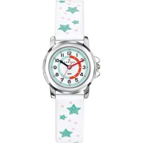 Certus 647700 gyerekóra – fehér bőr szíj, zöld-rózsaszín csillagok