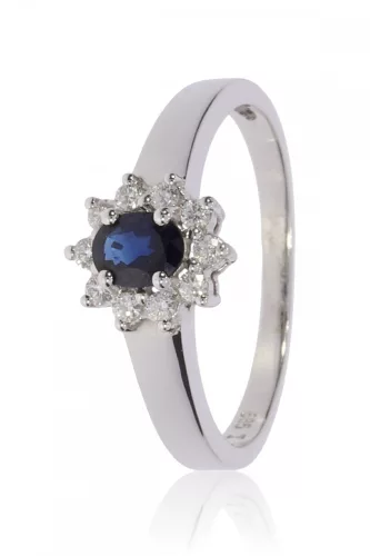 Fehér arany gyémánt és zafír köves gyűrű 66386