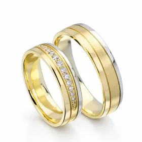 6 mm Sárga-Fehér arany Karikagyűrű pár VD19SF