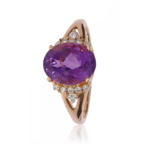 Vörös arany gyémánt és ametiszt köves gyűrű 73730