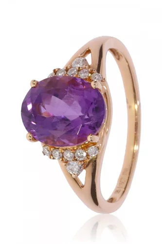 Vörös arany gyémánt és ametiszt köves gyűrű 73730