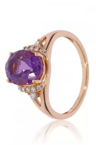 Vörös arany gyémánt és ametiszt köves gyűrű 73730