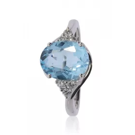 Fehér arany gyémánt és kék topáz köves gyűrű 73734