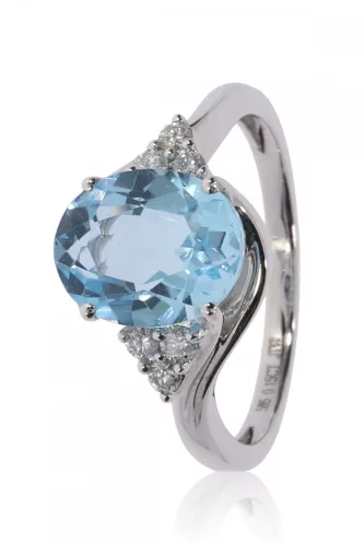 Fehér arany gyémánt és kék topáz köves gyűrű 73734