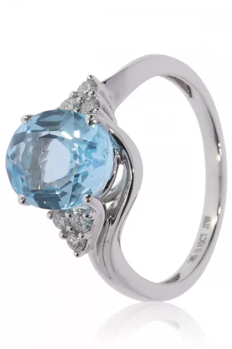 Fehér arany gyémánt és kék topáz köves gyűrű 73734