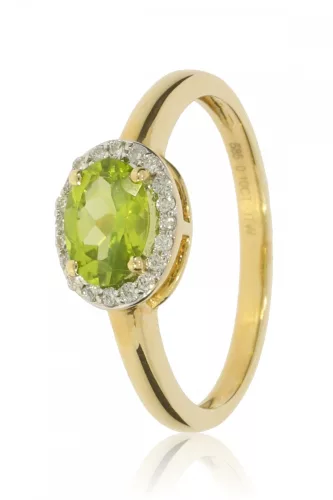 Sárga arany gyémánt és peridot köves gyűrű 73744