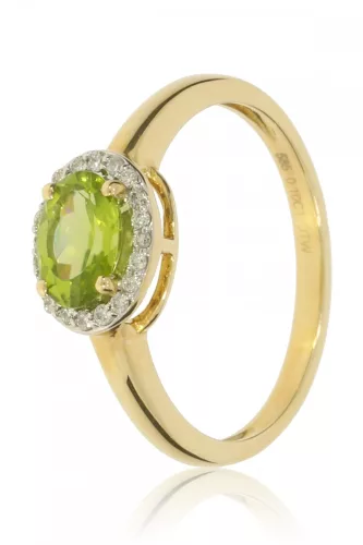 Sárga arany gyémánt és peridot köves gyűrű 73744