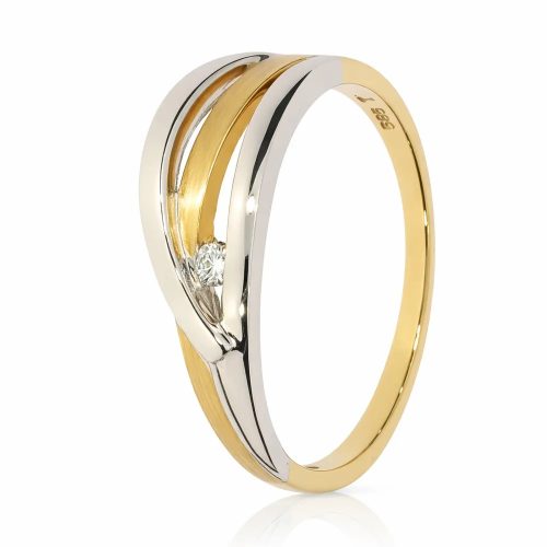 Kétszínű fehér és sárga arany gyémánt gyűrű elegáns dizájn