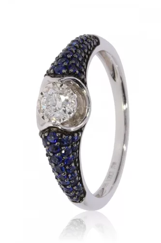 Fehér arany gyémánt és zafír köves gyűrű 76958