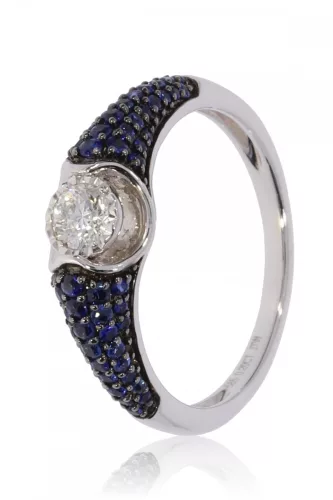 Fehér arany gyémánt és zafír köves gyűrű 76958