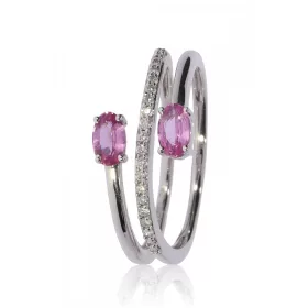 Fehér arany gyémánt és pink zafír köves gyűrű 76980