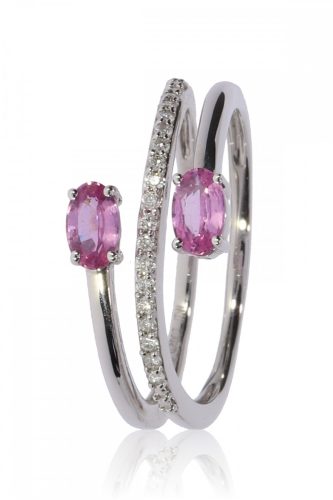 Fehér arany gyémánt és pink zafír köves gyűrű 76980